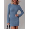 image:imagePRETTYGARDEN Womens Boat Neck Bell Long Sleeve Mini Dress  High Stretch Ribbed KnitVersatile Basic Slim Fit BodyconShort Night Out Party Cocktail DressesFall Winter Fashion ClothingGrey Blue