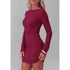 image:imagePRETTYGARDEN Womens Boat Neck Bell Long Sleeve Mini Dress  High Stretch Ribbed KnitVersatile Basic Slim Fit BodyconShort Night Out Party Cocktail DressesFall Winter Fashion ClothingWine Red