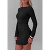 image:imagePRETTYGARDEN Womens Boat Neck Bell Long Sleeve Mini Dress  High Stretch Ribbed KnitVersatile Basic Slim Fit BodyconShort Night Out Party Cocktail DressesFall Winter Fashion ClothingBlack
