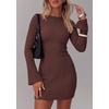 image:imagePRETTYGARDEN Womens Boat Neck Bell Long Sleeve Mini Dress  High Stretch Ribbed KnitVersatile Basic Slim Fit BodyconShort Night Out Party Cocktail DressesFall Winter Fashion ClothingBrown