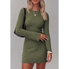 image:imagePRETTYGARDEN Womens Boat Neck Bell Long Sleeve Mini Dress  High Stretch Ribbed KnitVersatile Basic Slim Fit BodyconShort Night Out Party Cocktail DressesFall Winter Fashion ClothingArmy Green