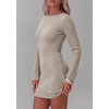 image:imagePRETTYGARDEN Womens Boat Neck Bell Long Sleeve Mini Dress  High Stretch Ribbed KnitVersatile Basic Slim Fit BodyconShort Night Out Party Cocktail DressesFall Winter Fashion ClothingApricot