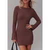 image:imagePRETTYGARDEN Womens Boat Neck Bell Long Sleeve Mini Dress  High Stretch Ribbed KnitVersatile Basic Slim Fit BodyconShort Night Out Party Cocktail DressesFall Winter Fashion ClothingBrown