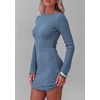 image:imagePRETTYGARDEN Womens Boat Neck Bell Long Sleeve Mini Dress  High Stretch Ribbed KnitVersatile Basic Slim Fit BodyconShort Night Out Party Cocktail DressesFall Winter Fashion ClothingGrey Blue