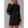 image:imagePRETTYGARDEN Womens Boat Neck Bell Long Sleeve Mini Dress  High Stretch Ribbed KnitVersatile Basic Slim Fit BodyconShort Night Out Party Cocktail DressesFall Winter Fashion ClothingBlack