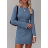 image:imagePRETTYGARDEN Womens Boat Neck Bell Long Sleeve Mini Dress  High Stretch Ribbed KnitVersatile Basic Slim Fit BodyconShort Night Out Party Cocktail DressesFall Winter Fashion ClothingGrey Blue