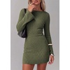 image:imagePRETTYGARDEN Womens Boat Neck Bell Long Sleeve Mini Dress  High Stretch Ribbed KnitVersatile Basic Slim Fit BodyconShort Night Out Party Cocktail DressesFall Winter Fashion ClothingArmy Green
