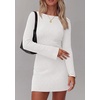 image:imagePRETTYGARDEN Womens Boat Neck Bell Long Sleeve Mini Dress  High Stretch Ribbed KnitVersatile Basic Slim Fit BodyconShort Night Out Party Cocktail DressesFall Winter Fashion ClothingWhite