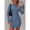 image:imagePRETTYGARDEN Womens Boat Neck Bell Long Sleeve Mini Dress  High Stretch Ribbed KnitVersatile Basic Slim Fit BodyconShort Night Out Party Cocktail DressesFall Winter Fashion ClothingGrey Blue