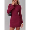 image:imagePRETTYGARDEN Womens Boat Neck Bell Long Sleeve Mini Dress  High Stretch Ribbed KnitVersatile Basic Slim Fit BodyconShort Night Out Party Cocktail DressesFall Winter Fashion ClothingWine Red