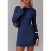 image:imagePRETTYGARDEN Womens Boat Neck Bell Long Sleeve Mini Dress  High Stretch Ribbed KnitVersatile Basic Slim Fit BodyconShort Night Out Party Cocktail DressesFall Winter Fashion ClothingNavy