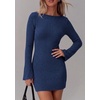 image:imagePRETTYGARDEN Womens Boat Neck Bell Long Sleeve Mini Dress  High Stretch Ribbed KnitVersatile Basic Slim Fit BodyconShort Night Out Party Cocktail DressesFall Winter Fashion ClothingNavy