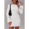 image:imagePRETTYGARDEN Womens Boat Neck Bell Long Sleeve Mini Dress  High Stretch Ribbed KnitVersatile Basic Slim Fit BodyconShort Night Out Party Cocktail DressesFall Winter Fashion ClothingWhite