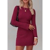 image:imagePRETTYGARDEN Womens Boat Neck Bell Long Sleeve Mini Dress  High Stretch Ribbed KnitVersatile Basic Slim Fit BodyconShort Night Out Party Cocktail DressesFall Winter Fashion ClothingWine Red