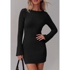 image:imagePRETTYGARDEN Womens Boat Neck Bell Long Sleeve Mini Dress  High Stretch Ribbed KnitVersatile Basic Slim Fit BodyconShort Night Out Party Cocktail DressesFall Winter Fashion ClothingBlack
