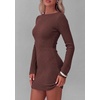 image:imagePRETTYGARDEN Womens Boat Neck Bell Long Sleeve Mini Dress  High Stretch Ribbed KnitVersatile Basic Slim Fit BodyconShort Night Out Party Cocktail DressesFall Winter Fashion ClothingBrown