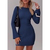 image:imagePRETTYGARDEN Womens Boat Neck Bell Long Sleeve Mini Dress  High Stretch Ribbed KnitVersatile Basic Slim Fit BodyconShort Night Out Party Cocktail DressesFall Winter Fashion ClothingNavy