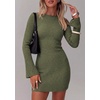 image:imagePRETTYGARDEN Womens Boat Neck Bell Long Sleeve Mini Dress  High Stretch Ribbed KnitVersatile Basic Slim Fit BodyconShort Night Out Party Cocktail DressesFall Winter Fashion ClothingArmy Green