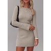 image:imagePRETTYGARDEN Womens Boat Neck Bell Long Sleeve Mini Dress  High Stretch Ribbed KnitVersatile Basic Slim Fit BodyconShort Night Out Party Cocktail DressesFall Winter Fashion ClothingApricot