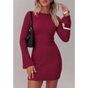 image:imagePRETTYGARDEN Womens Boat Neck Bell Long Sleeve Mini Dress  High Stretch Ribbed KnitVersatile Basic Slim Fit BodyconShort Night Out Party Cocktail DressesFall Winter Fashion ClothingWine Red
