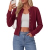 image:imagePRETTYGARDEN Womens Cropped Button Up Knit Cardigan Sweater  Cute Crewneck Long Sleeve Lightweight Tops 2026 Fall Trendy Slim Fit Soft Cozy Casual Cardigans Holiday Party SweatersBurgundy