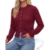 image:imagePRETTYGARDEN Womens Cropped Button Up Knit Cardigan Sweater  Cute Crewneck Long Sleeve Lightweight Tops 2026 Fall Trendy Slim Fit Soft Cozy Casual Cardigans Holiday Party SweatersBurgundy