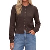 image:imagePRETTYGARDEN Womens Cropped Button Up Knit Cardigan Sweater  Cute Crewneck Long Sleeve Lightweight Tops 2026 Fall Trendy Slim Fit Soft Cozy Casual Cardigans Holiday Party SweatersBrown