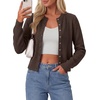 image:imagePRETTYGARDEN Womens Cropped Button Up Knit Cardigan Sweater  Cute Crewneck Long Sleeve Lightweight Tops 2026 Fall Trendy Slim Fit Soft Cozy Casual Cardigans Holiday Party SweatersBrown