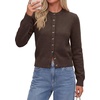 image:imagePRETTYGARDEN Womens Cropped Button Up Knit Cardigan Sweater  Cute Crewneck Long Sleeve Lightweight Tops 2026 Fall Trendy Slim Fit Soft Cozy Casual Cardigans Holiday Party SweatersBrown
