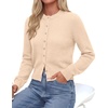 image:imagePRETTYGARDEN Womens Cropped Button Up Knit Cardigan Sweater  Cute Crewneck Long Sleeve Lightweight Tops 2026 Fall Trendy Slim Fit Soft Cozy Casual Cardigans Holiday Party SweatersBeige