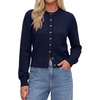 image:imagePRETTYGARDEN Womens Cropped Button Up Knit Cardigan Sweater  Cute Crewneck Long Sleeve Lightweight Tops 2026 Fall Trendy Slim Fit Soft Cozy Casual Cardigans Holiday Party SweatersNavy Blue