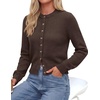 image:imagePRETTYGARDEN Womens Cropped Button Up Knit Cardigan Sweater  Cute Crewneck Long Sleeve Lightweight Tops 2026 Fall Trendy Slim Fit Soft Cozy Casual Cardigans Holiday Party SweatersBrown