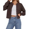 image:imagePRETTYGARDEN Womens Cropped Button Up Knit Cardigan Sweater  Cute Crewneck Long Sleeve Lightweight Tops 2026 Fall Trendy Slim Fit Soft Cozy Casual Cardigans Holiday Party SweatersBrown