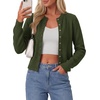 image:imagePRETTYGARDEN Womens Cropped Button Up Knit Cardigan Sweater  Cute Crewneck Long Sleeve Lightweight Tops 2026 Fall Trendy Slim Fit Soft Cozy Casual Cardigans Holiday Party SweatersArmy Green