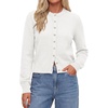 image:imagePRETTYGARDEN Womens Cropped Button Up Knit Cardigan Sweater  Cute Crewneck Long Sleeve Lightweight Tops 2026 Fall Trendy Slim Fit Soft Cozy Casual Cardigans Holiday Party SweatersWhite