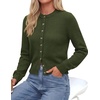 image:imagePRETTYGARDEN Womens Cropped Button Up Knit Cardigan Sweater  Cute Crewneck Long Sleeve Lightweight Tops 2026 Fall Trendy Slim Fit Soft Cozy Casual Cardigans Holiday Party SweatersArmy Green