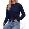 image:imagePRETTYGARDEN Womens Cropped Button Up Knit Cardigan Sweater  Cute Crewneck Long Sleeve Lightweight Tops 2026 Fall Trendy Slim Fit Soft Cozy Casual Cardigans Holiday Party SweatersNavy Blue