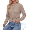 image:imagePRETTYGARDEN Womens Cropped Button Up Knit Cardigan Sweater  Cute Crewneck Long Sleeve Lightweight Tops 2026 Fall Trendy Slim Fit Soft Cozy Casual Cardigans Holiday Party SweatersKhaki