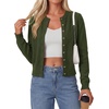 image:imagePRETTYGARDEN Womens Cropped Button Up Knit Cardigan Sweater  Cute Crewneck Long Sleeve Lightweight Tops 2026 Fall Trendy Slim Fit Soft Cozy Casual Cardigans Holiday Party SweatersArmy Green