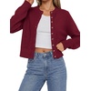 image:imagePRETTYGARDEN Womens Cropped Button Up Knit Cardigan Sweater  Cute Crewneck Long Sleeve Lightweight Tops 2026 Fall Trendy Slim Fit Soft Cozy Casual Cardigans Holiday Party SweatersBurgundy
