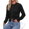 image:imagePRETTYGARDEN Womens Cropped Button Up Knit Cardigan Sweater  Cute Crewneck Long Sleeve Lightweight Tops 2026 Fall Trendy Slim Fit Soft Cozy Casual Cardigans Holiday Party SweatersBlack