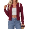 image:imagePRETTYGARDEN Womens Cropped Button Up Knit Cardigan Sweater  Cute Crewneck Long Sleeve Lightweight Tops 2026 Fall Trendy Slim Fit Soft Cozy Casual Cardigans Holiday Party SweatersBurgundy