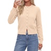image:imagePRETTYGARDEN Womens Cropped Button Up Knit Cardigan Sweater  Cute Crewneck Long Sleeve Lightweight Tops 2026 Fall Trendy Slim Fit Soft Cozy Casual Cardigans Holiday Party SweatersBeige