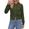 image:imagePRETTYGARDEN Womens Cropped Button Up Knit Cardigan Sweater  Cute Crewneck Long Sleeve Lightweight Tops 2026 Fall Trendy Slim Fit Soft Cozy Casual Cardigans Holiday Party SweatersArmy Green