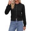 image:imagePRETTYGARDEN Womens Cropped Button Up Knit Cardigan Sweater  Cute Crewneck Long Sleeve Lightweight Tops 2026 Fall Trendy Slim Fit Soft Cozy Casual Cardigans Holiday Party SweatersBlack