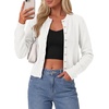 image:imagePRETTYGARDEN Womens Cropped Button Up Knit Cardigan Sweater  Cute Crewneck Long Sleeve Lightweight Tops 2026 Fall Trendy Slim Fit Soft Cozy Casual Cardigans Holiday Party SweatersWhite