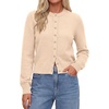 image:imagePRETTYGARDEN Womens Cropped Button Up Knit Cardigan Sweater  Cute Crewneck Long Sleeve Lightweight Tops 2026 Fall Trendy Slim Fit Soft Cozy Casual Cardigans Holiday Party SweatersBeige