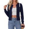 image:imagePRETTYGARDEN Womens Cropped Button Up Knit Cardigan Sweater  Cute Crewneck Long Sleeve Lightweight Tops 2026 Fall Trendy Slim Fit Soft Cozy Casual Cardigans Holiday Party SweatersNavy Blue