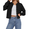 image:imagePRETTYGARDEN Womens Cropped Button Up Knit Cardigan Sweater  Cute Crewneck Long Sleeve Lightweight Tops 2026 Fall Trendy Slim Fit Soft Cozy Casual Cardigans Holiday Party SweatersBlack