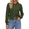 image:imagePRETTYGARDEN Womens Cropped Button Up Knit Cardigan Sweater  Cute Crewneck Long Sleeve Lightweight Tops 2026 Fall Trendy Slim Fit Soft Cozy Casual Cardigans Holiday Party SweatersArmy Green